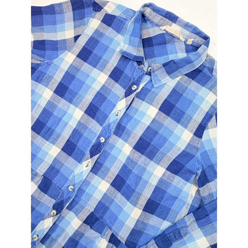 Soft Surroundings Women's XL Blue Plaid Cotton Tunic Shirt Button Front Pockets - Picture 3 of 8